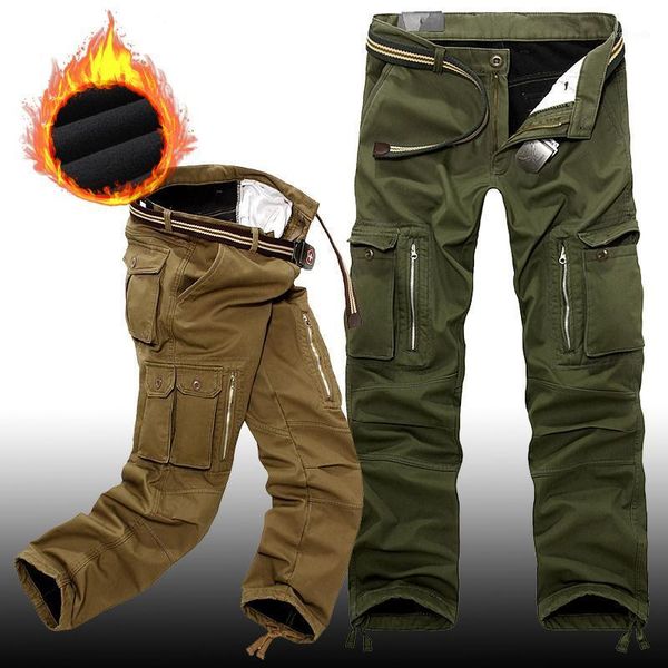 

winter fleece warm tactical pants zip cotton trousers loose army green cargo pants men casual plus thicken tooling size 401, Black