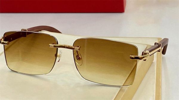 

new fashion design sunglasses 8200763 square frame rimless wooden temples simple and versatile style popular outdoor uv400 protection eyewea, White;black