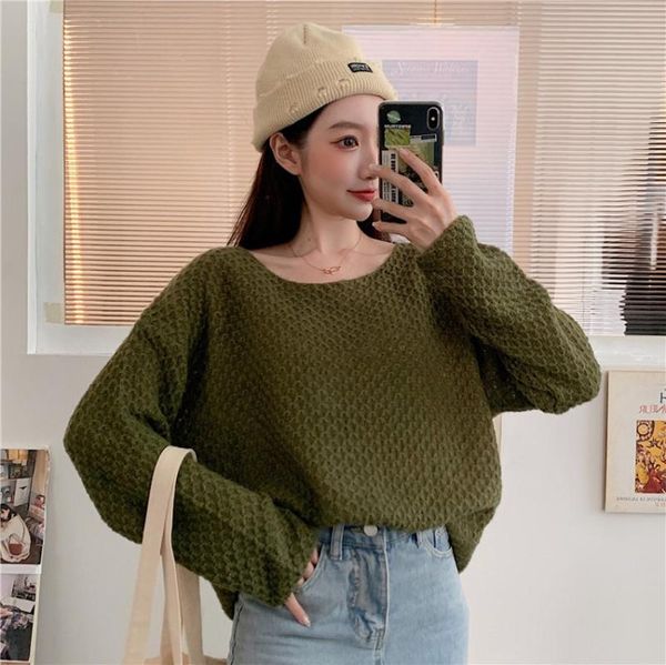 

2020 autumn new loose long sleeve knitted women's hollow out sweatshirt, White;black