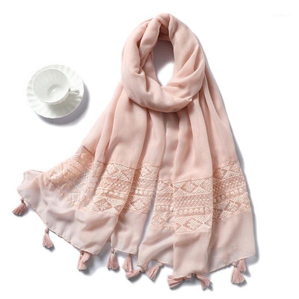 

2020 fashion women cotton hijab muslim scarf shawl lady solid tassel winter scarves foulard lace hollow head kerchief1, Blue;gray