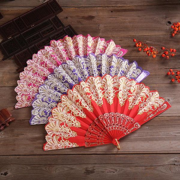 

chinese style dance wedding party lace silk folding hand held flower fan party performance hand held props new