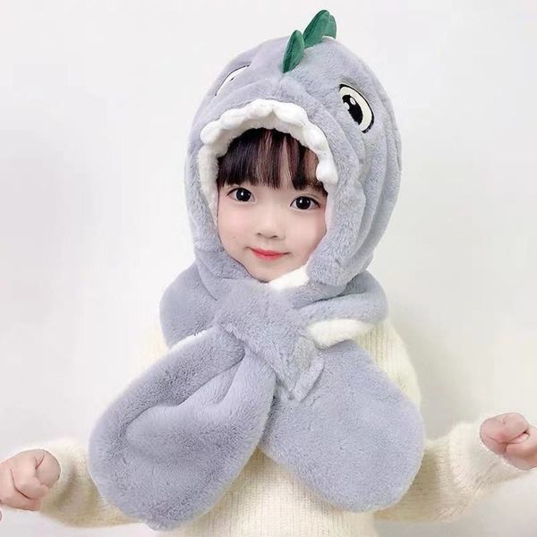 

and dinosaur children's girl baby's neck scarf autumn one winter ear mask boy's windproof hat, Red;brown