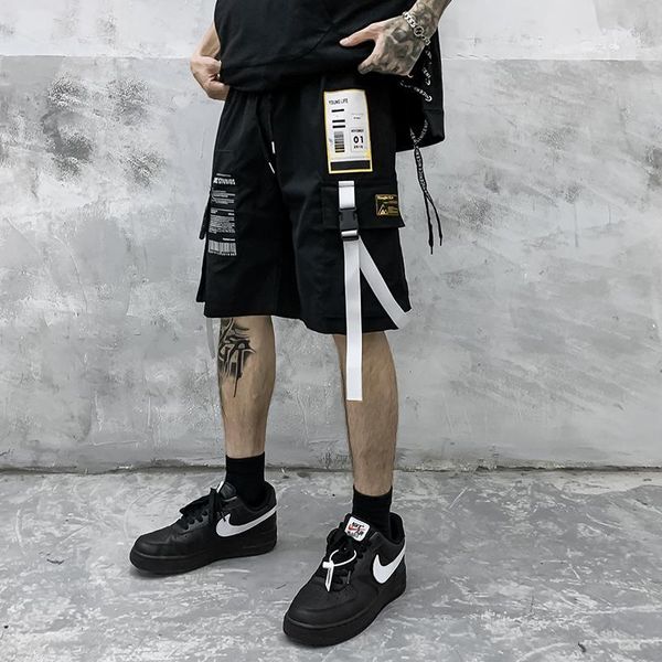 

streetwear summer men casual shorts hip hop ribbons mens shorts 2020 new knee length bermuda beach for man m-xxxl1, White;black