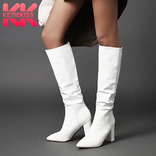 

kemekiss 2021 women high heel boots fashion winter shoes women warm knee high long botas thick heel footwear size 34-43, Black