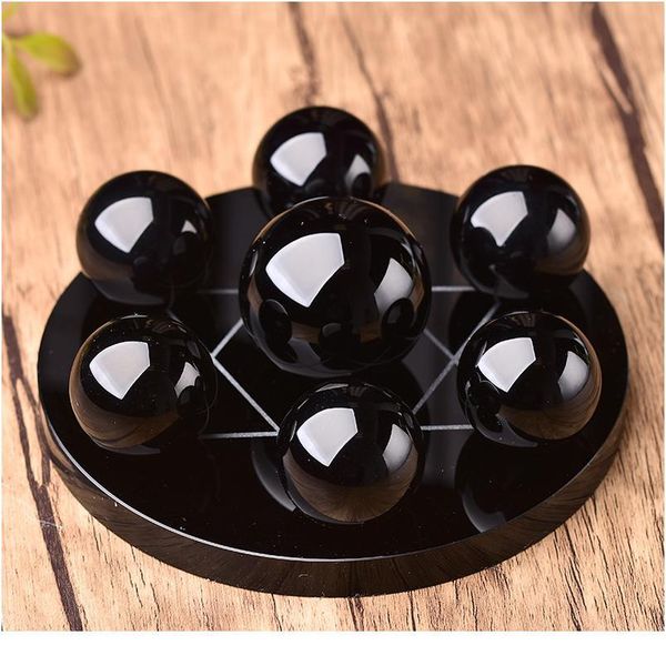 

1set natural obsidian 12cm seven star array crystal ball reiki yoga meditation ornaments chakras healing stone natura jllsqv, Black