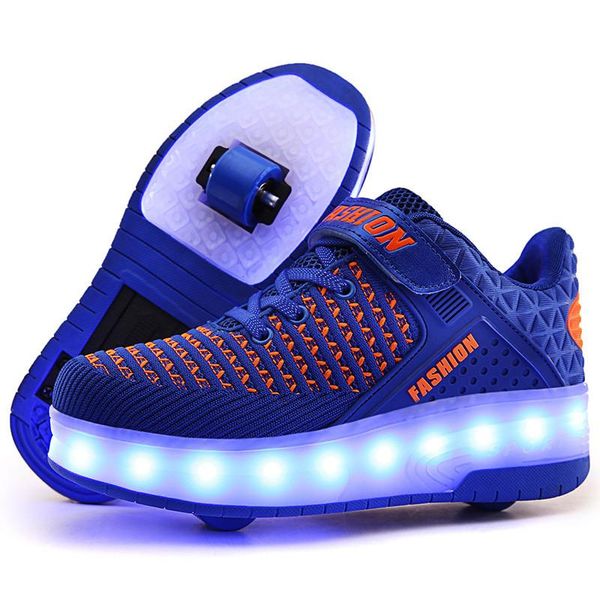 

athletic & outdoor size 28-40 led glowing roller skate shoes with lights for children boys usb charged luminous sneakers on double wheels ki, Black