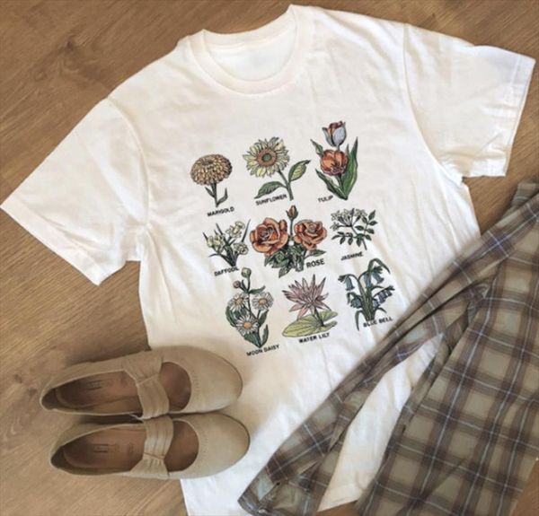 

plant these t shirt floral graphic t shirts women grunge clothing van gogh oil printing plus size tumblr tees drop ship, White