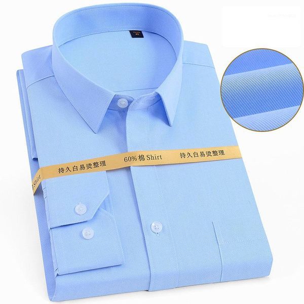 

men's dress shirts 60% cotton men's formal long sleeve shirt plain color blue white black pink business work easy-care thick socia