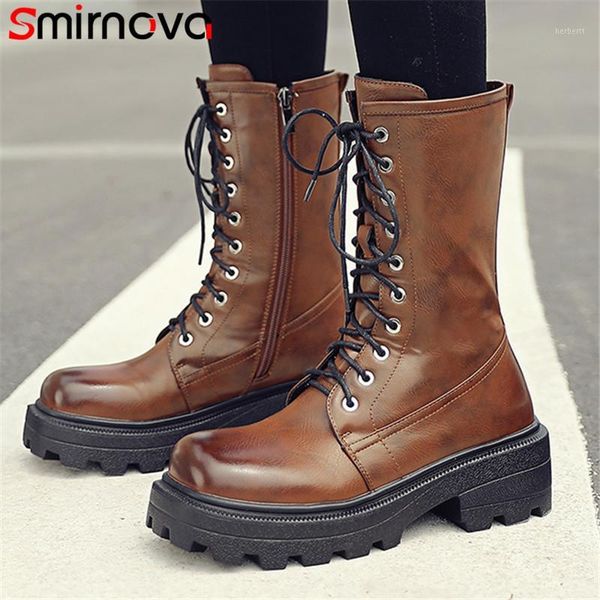 

boots smirnova 2021 fashion autumn winter ankle women cross tied square heel platform casual shoes ladies black1, Black