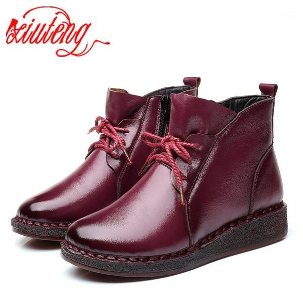 

boots xiuteng winter mother cotton shoes, leather soft sole, middle-aged and elderly flat ankle boots, plus velvet, 2021 warm ladies1, Black