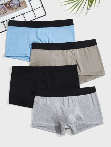 

men 4pcs contrast tape boxer brief 952s#, Black;brown