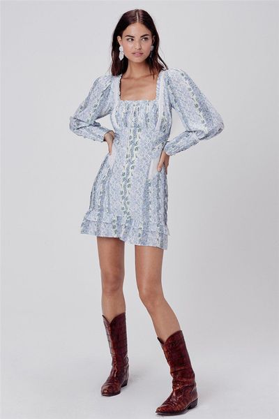 

fall 20 for lovefrench skirt french hip skirt romantic floral wrap chest square collar sleeve slim fit hip dress qqxkv, Black;gray