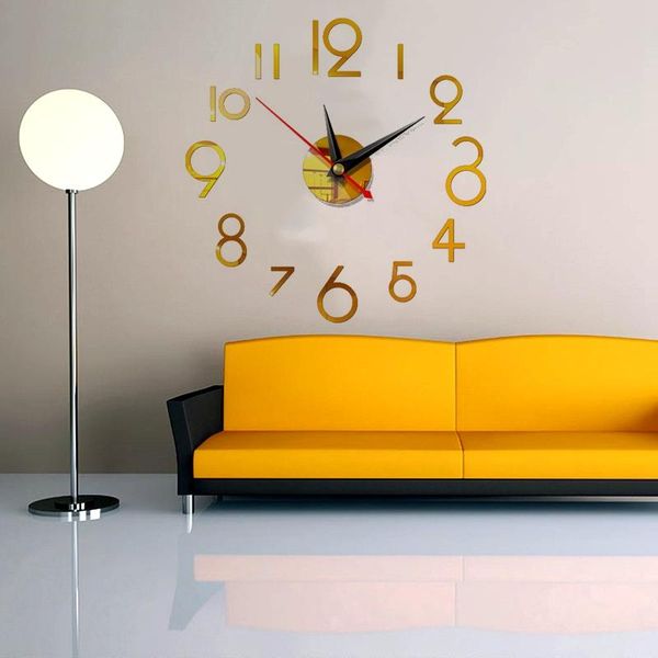 

2020 new clock watch wall clocks 5 color 3d diy acrylic mirror stickers modern home decoration living room wall clock