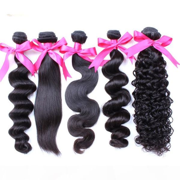 

greatremy brazilian virgin hair weft body wave silky straight indian malaysian peruvian hair extensions mink deep curly human hair bundles, Black