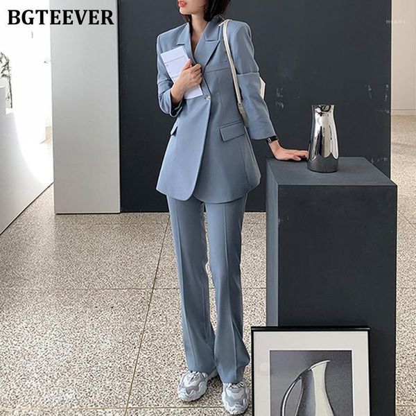 

bgteever autumn winter fashion 2 pieces blazer set single button notched silm jacket & suit pants 2021 casual women pant suits1, White