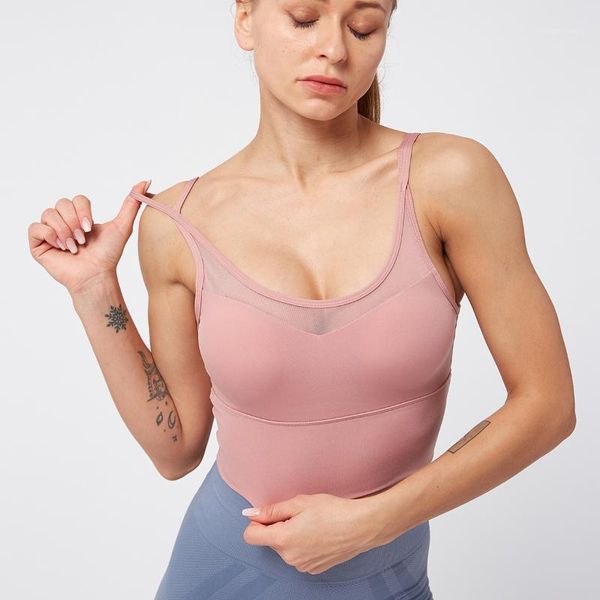 

gym clothing sports bra seamless yoga women mesh fitness running workout gather quick dry bralette jogger vest tank 1, White;black