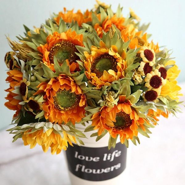 

decorative flowers & wreaths bouquet vivid artificial sunflowers women wedding party decoration silk festival home art decor diy fake flower