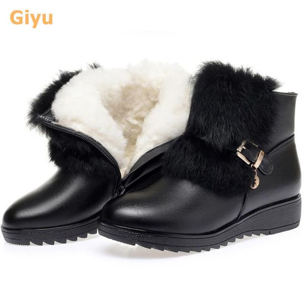 

giyu 2020 new brand women's genuine leather snow boots wool booties fur martin boots winter ankle plus size 35-43, Black