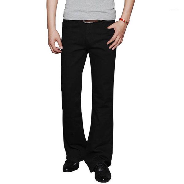 

new 2020 men's spring autumn boot cut jeans male business casual black flares pants mid waist1, Blue