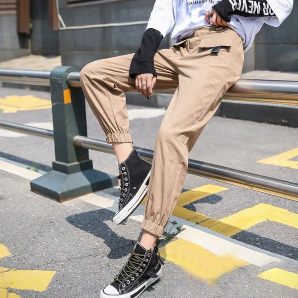 

size more 2021 new cargo ladies ankle elastic streetwear women's sport joggers pants 43mw, Black;white