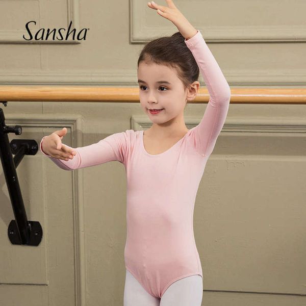 

training sansha, france autumn and winter dance children's girl long sleeve one piece dress, cotton pure color ballet dress, Gray