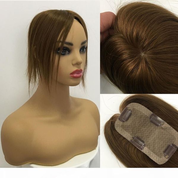 

toupee hairpiece for women brazilian virgin hair straight human hair 2.5x5inch silk base clip in human hair extension brown color, Black