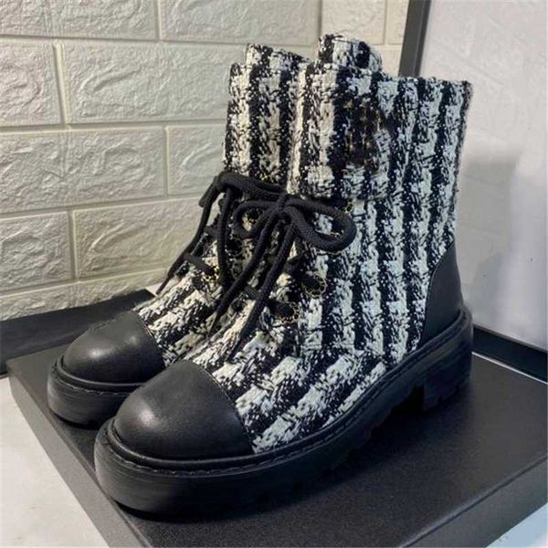 

lattice motorcycle boots stitching fabric short boots lace-up martin platform winter metal decoration women's shoes, Black