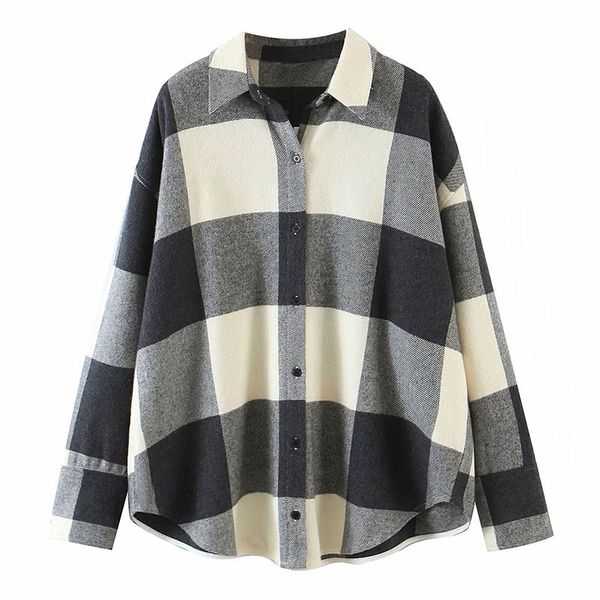 

2021 new vintage stylish plaid shirt jackets women fashion turn-down collar check jacket female chic coat streetw, Black;brown