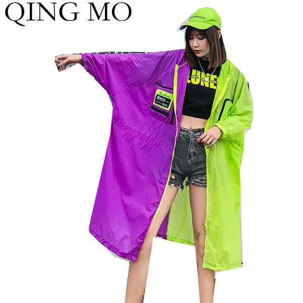 

qing mo plus size women hooded coat 2020 women patchwork color sun protection coat female batwing sleeve outwear zqy40451, Tan;black