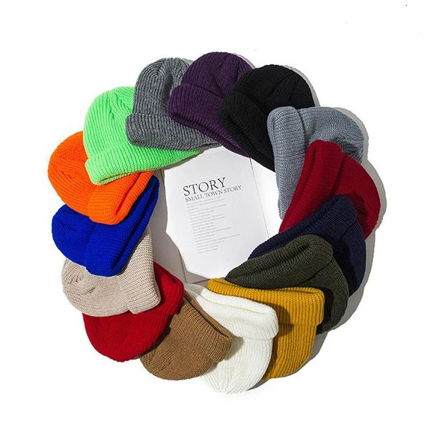

beanies 2021 solid color women's hat beanie warm cotton knitted ski hats men short thread hip hop skullies for girls sport bonnet 35