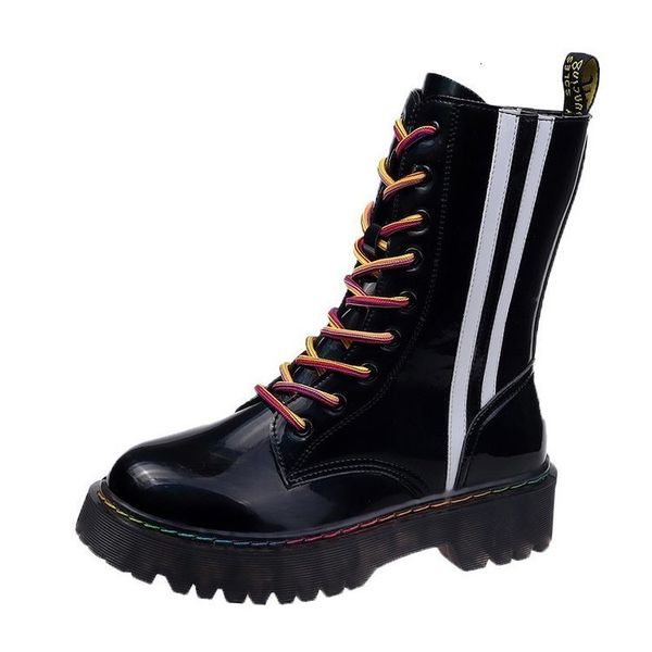 

2021 new fashions winter leather women's round toe lace-up shoes mujer boots 1ddt, Black