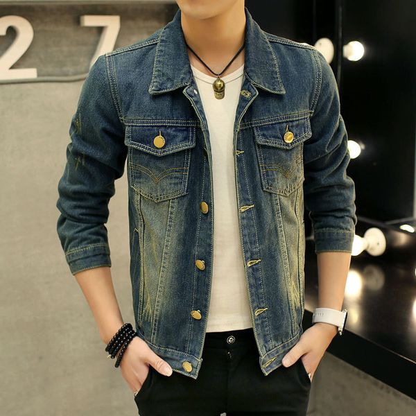 

men's jeans jacket in spring and autumn, Black;brown