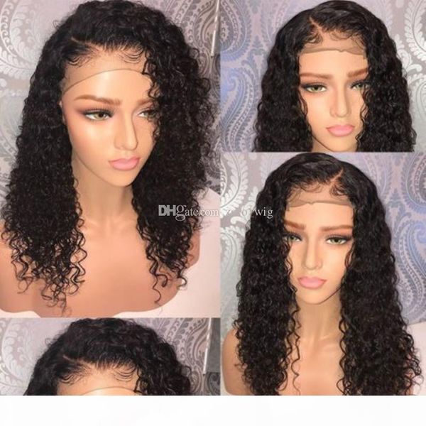 

human hair lace front wig deep wavy pre-plucked hairline deep curly full lace wig brazilian virgin hair 150% density bleached knots, Black;brown