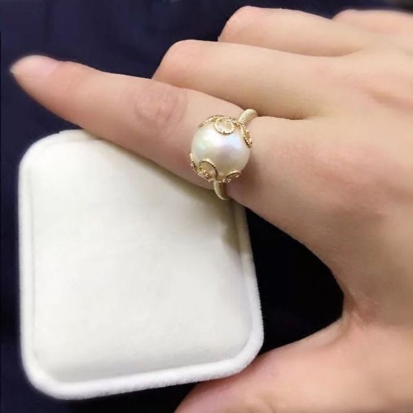 

summer new luxury baroque shell pearl ring with 14k gold plating, Silver