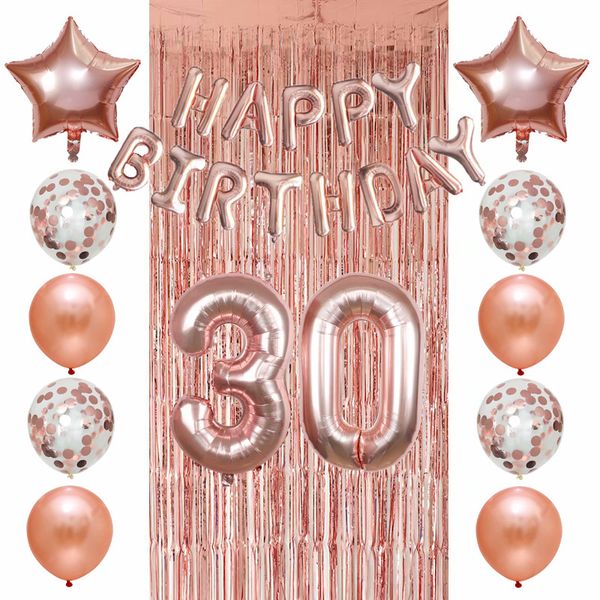 

26pcs 18 20 30 40th number balloon birthday party decoration letter confetti rose gold rain curtain 1027