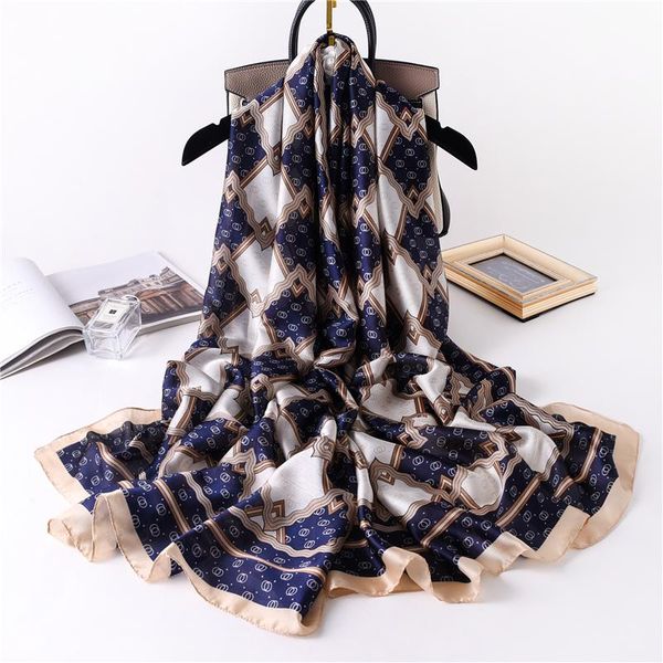 

2020 новый дизайн бренда шелковые шарфы летние женские шали и обертывания печати hijabs scarfs follard femme pashmina beach stols luxury sqc, Blue;gray