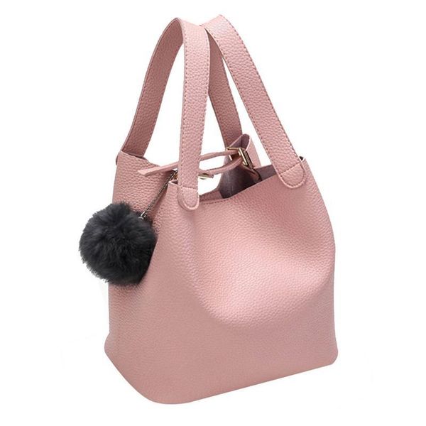 

fashion handle bags with ball pendant vintage handbag hand bucket tote mini bag pu shoulder women ladies bag purse handbags
