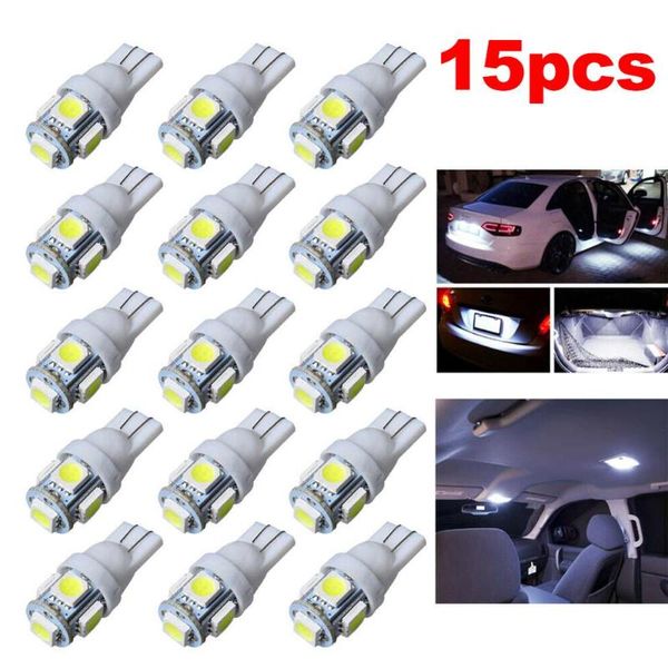 

15pcs car vehicle side tail lights bulbs lamp t10 white led 5smd wedge light bulb w5w 194 168 2825 158 192 12v