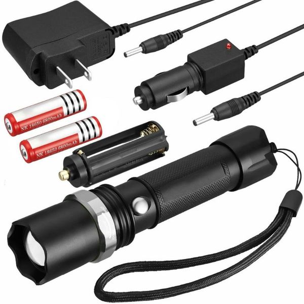 

led 90000lm rechargeable hiking t6 waterproof torch+18650 batt+charger high power led lamp defense