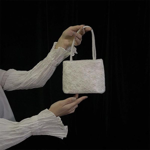 

women totes lace vintage bags beading mini handbags white fabric evening bag handmade wedding bridal fashion smallladies purse