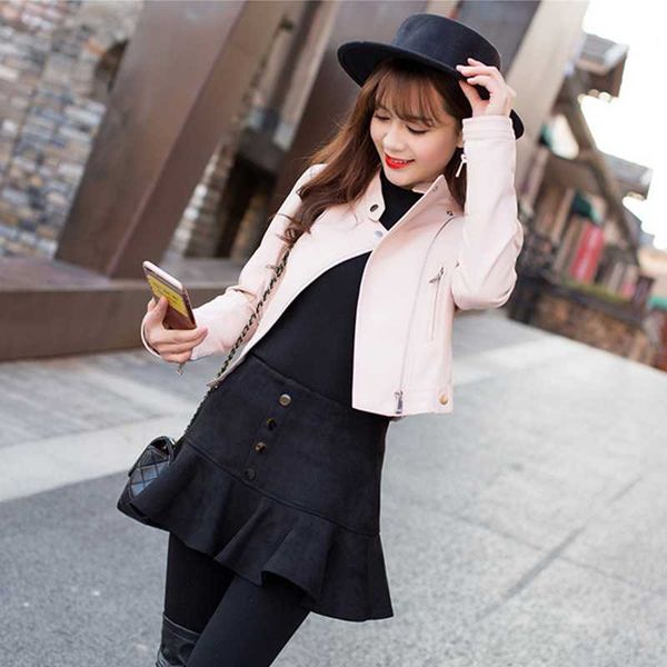 

motorcycle pu leather jacket women slim casual short white coat zipper autumn winter punk basic jackets ladies outwear, Black