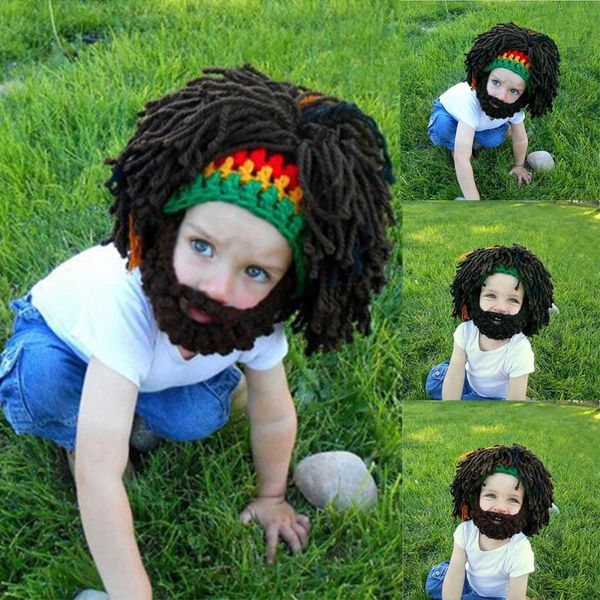 

ball caps winter men handmade wig beard hats crochet mustache knit halloween party funny face tassel bicycle mask warm hat#g30, Blue;gray