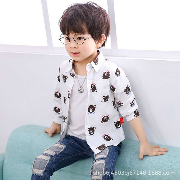 

boys' long sve 2019 new wave point pure cotton middle and small inch autumn cloth 2-3-5 years old children's shirt, White;black