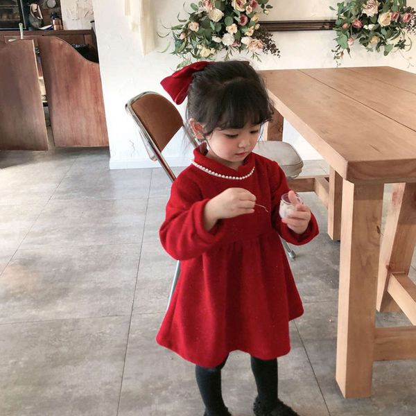 

new 2020 winter clothing girl's plush thickened drs children's red long sve skirt, Red;yellow