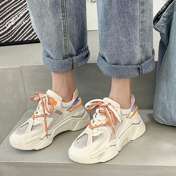 

rimocy fashion multicolor lace up flat sneakers for women thick bottom platform vulcanized shoes woman mesh tenis feminino 2020 #q64z