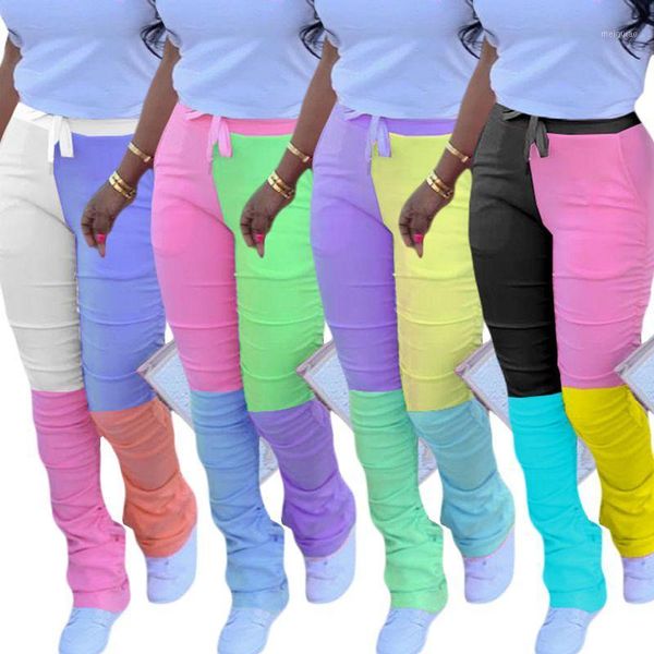 

zkyzwx high waist stacked leggings women sweatpants joggers 2020 new elastic casual bell bottom trouser cute ruched flare pants1, Black;white