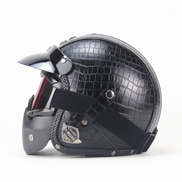 

3/4 leather helmets vintage motorcycle biker cruiser scooter open face half helmet open face motorcycle black1