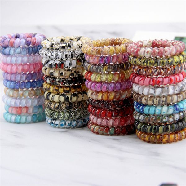 

large 5.5cm telephone wire hair ring cord gum hair tie snake print elastic girls hair bands rubber ropes bracelet stretchy scrunchy h12709, Slivery;white