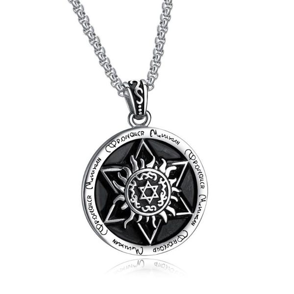 

chains european and american fashion titanium steel holy watch pendant selling six-pointed stars round tags man necklace restori, Silver