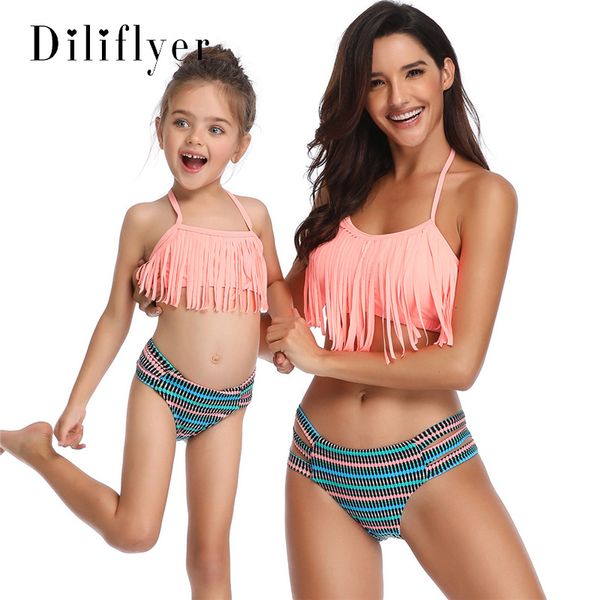 

family matching swimwear mother daughter taseel bikini bathing suit brachwear swimwear family matching outfits mom kids swimsuit, White;black